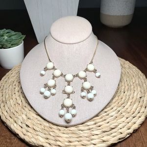 White and Gold Tone Vintage Cabochon Statement Necklace.